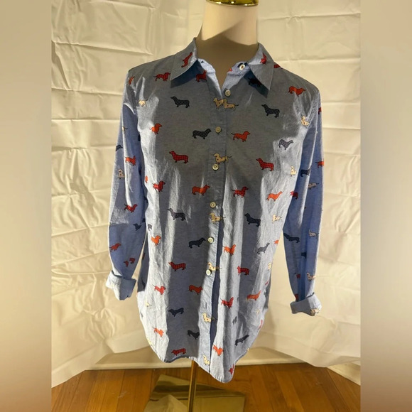 Talbots Blue Dog Silhouette Button Down Top - Picture 1 of 5